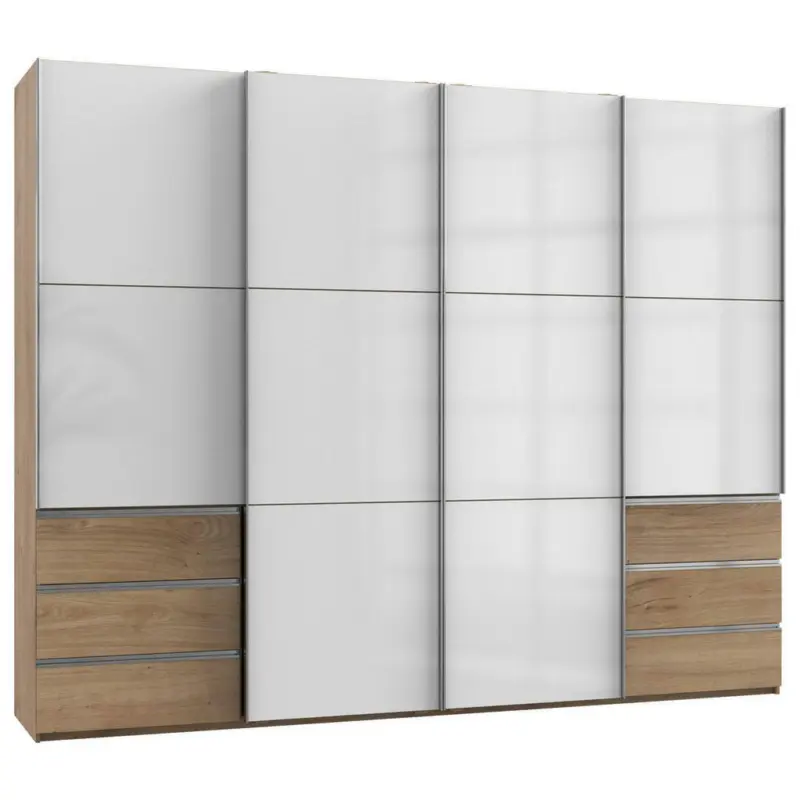 Schwebetürenschrank in Weiß, Eichefarben