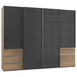 Schwebetürenschrank in Grau, Eichefarben