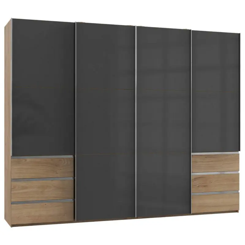Schwebetürenschrank in Grau, Eichefarben