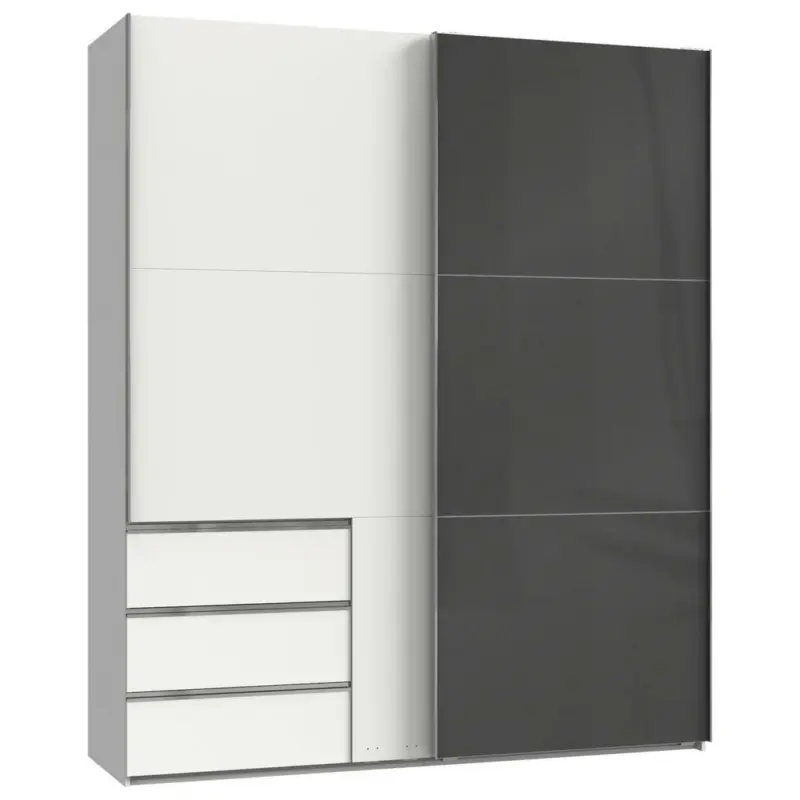 Schwebetürenschrank in Grau, Weiß