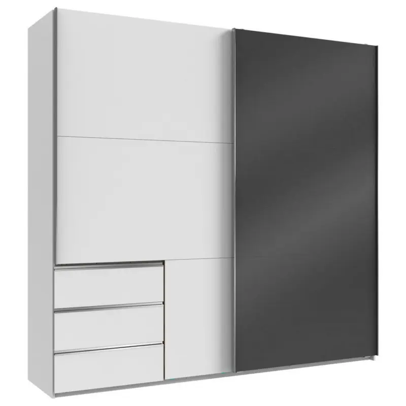 Schwebetürenschrank in Grau, Weiß