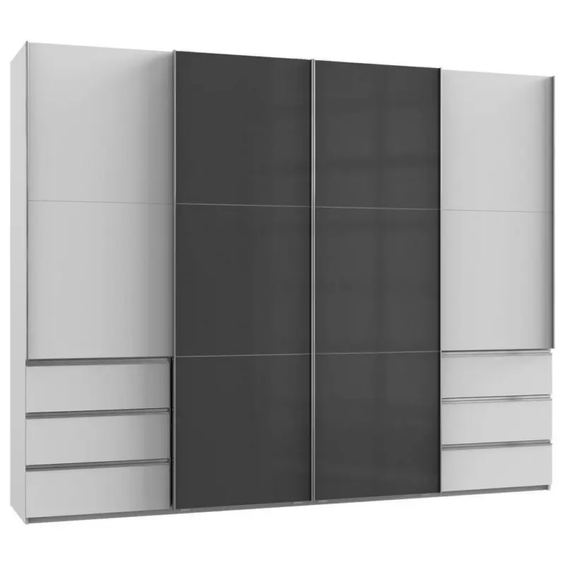 Schwebetürenschrank in Grau, Weiß