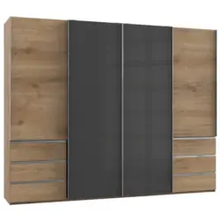 Schwebetürenschrank in Grau, Eichefarben