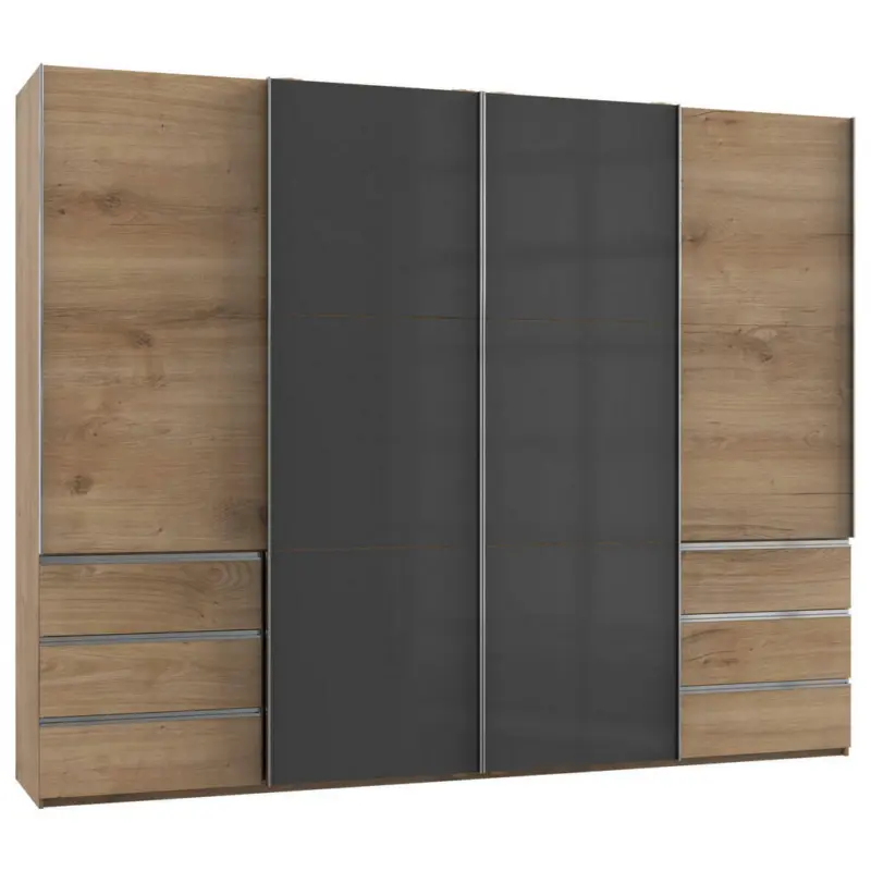 Schwebetürenschrank in Grau, Eichefarben