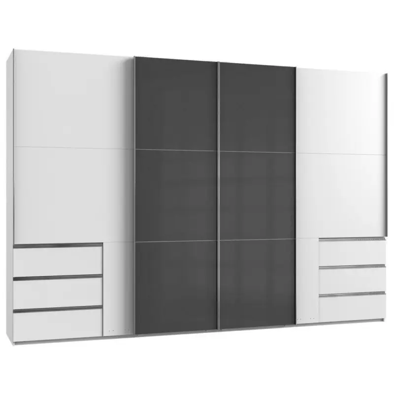 Schwebetürenschrank in Grau, Weiß