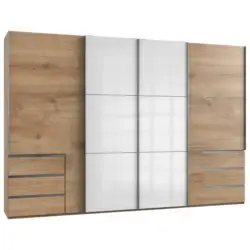 Schwebetürenschrank in Weiß, Eichefarben