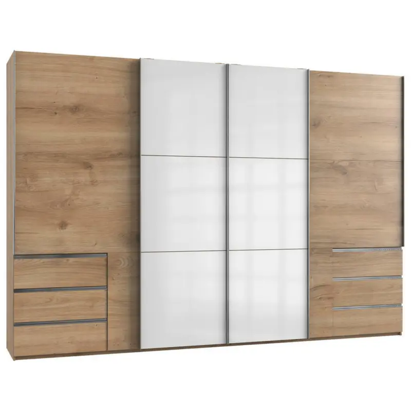 Schwebetürenschrank in Weiß, Eichefarben