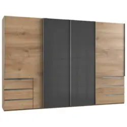 Schwebetürenschrank in Grau, Eichefarben