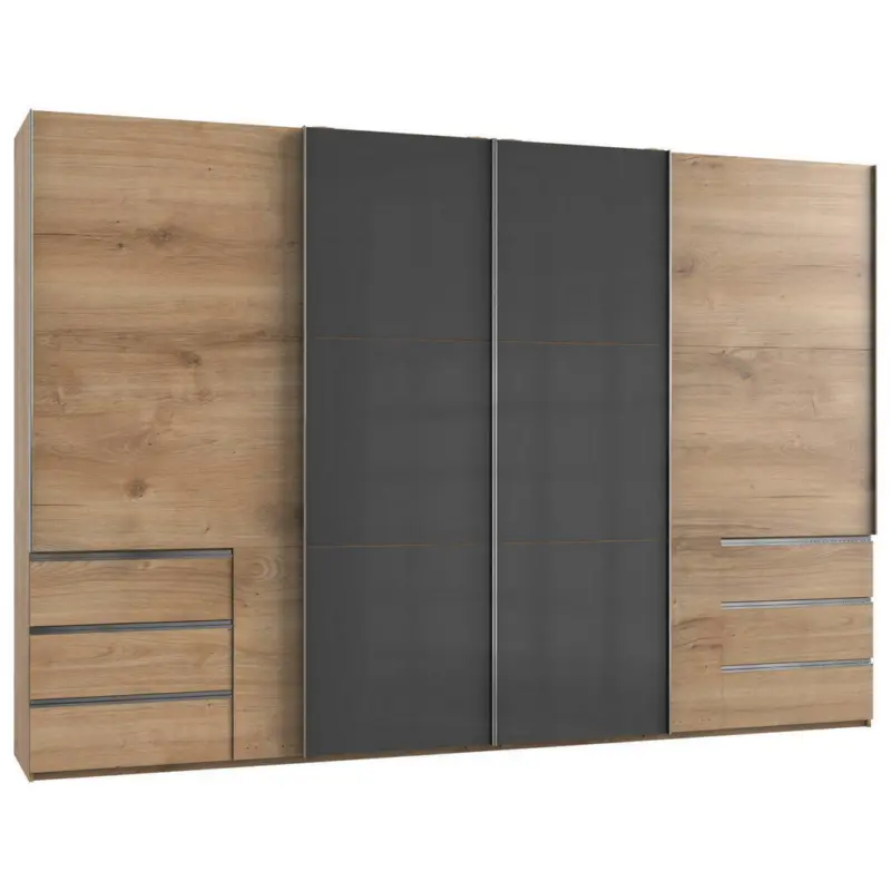 Schwebetürenschrank in Grau, Eichefarben