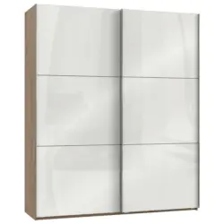 Schwebetürenschrank in Weiß, Eichefarben