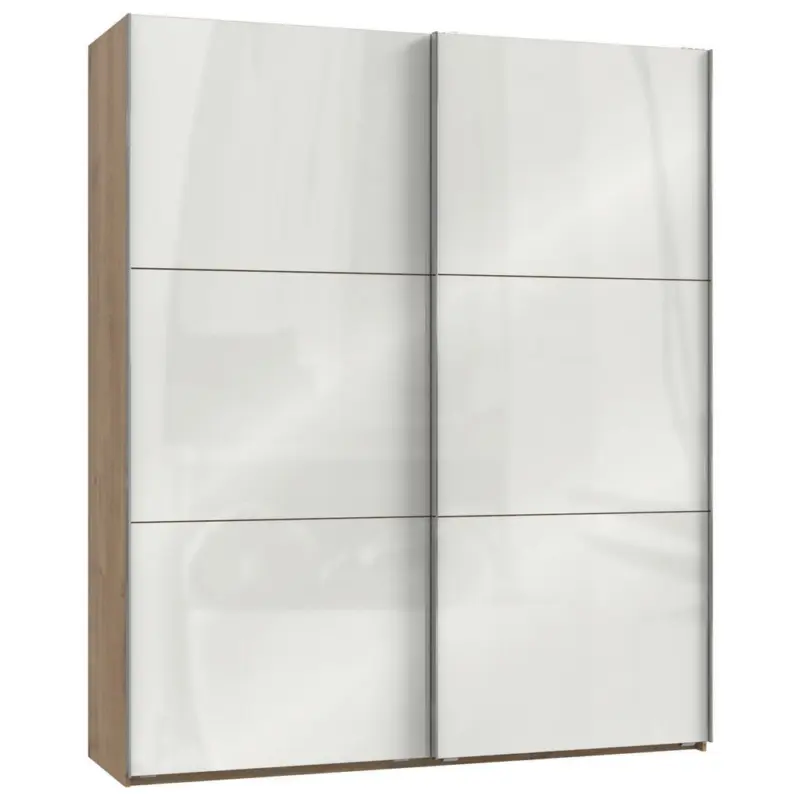 Schwebetürenschrank in Weiß, Eichefarben