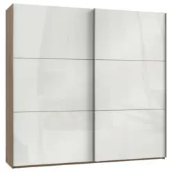 Schwebetürenschrank in Weiß, Eichefarben