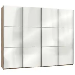 Schwebetürenschrank in Weiß, Eichefarben