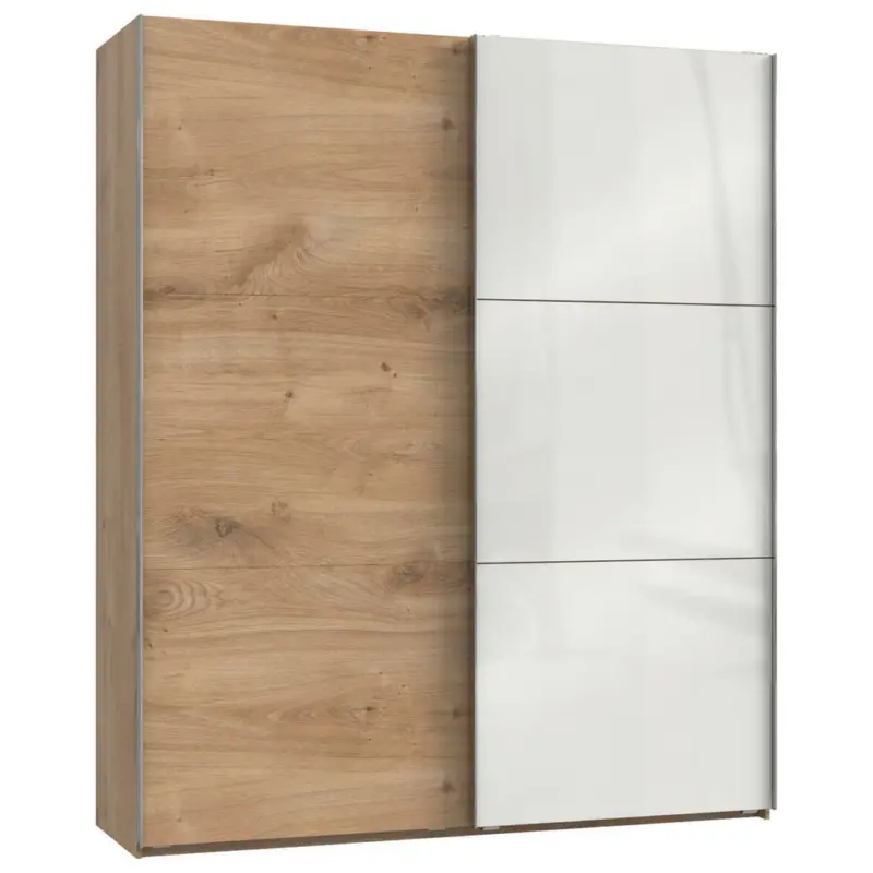 Schwebetürenschrank in Weiß, Eichefarben