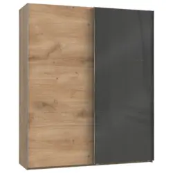 Schwebetürenschrank in Grau, Eichefarben