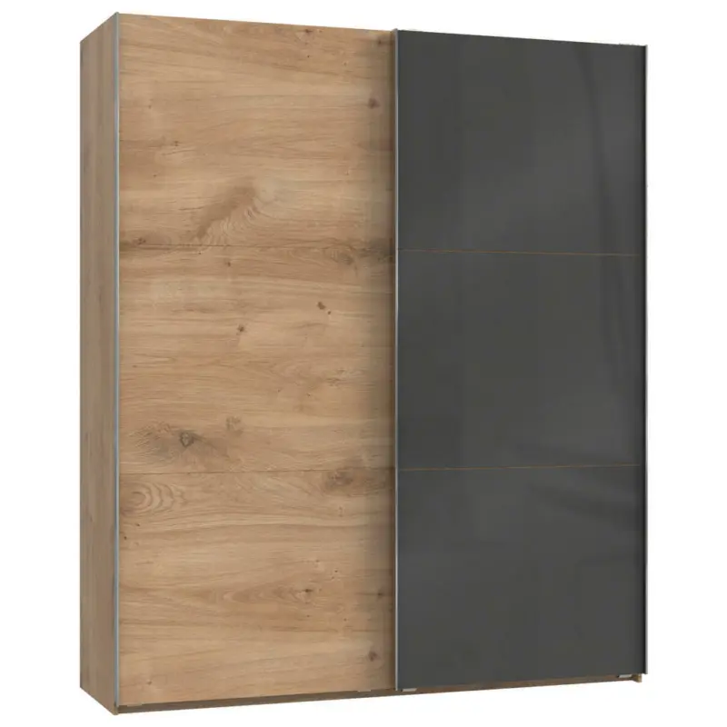 Schwebetürenschrank in Grau, Eichefarben