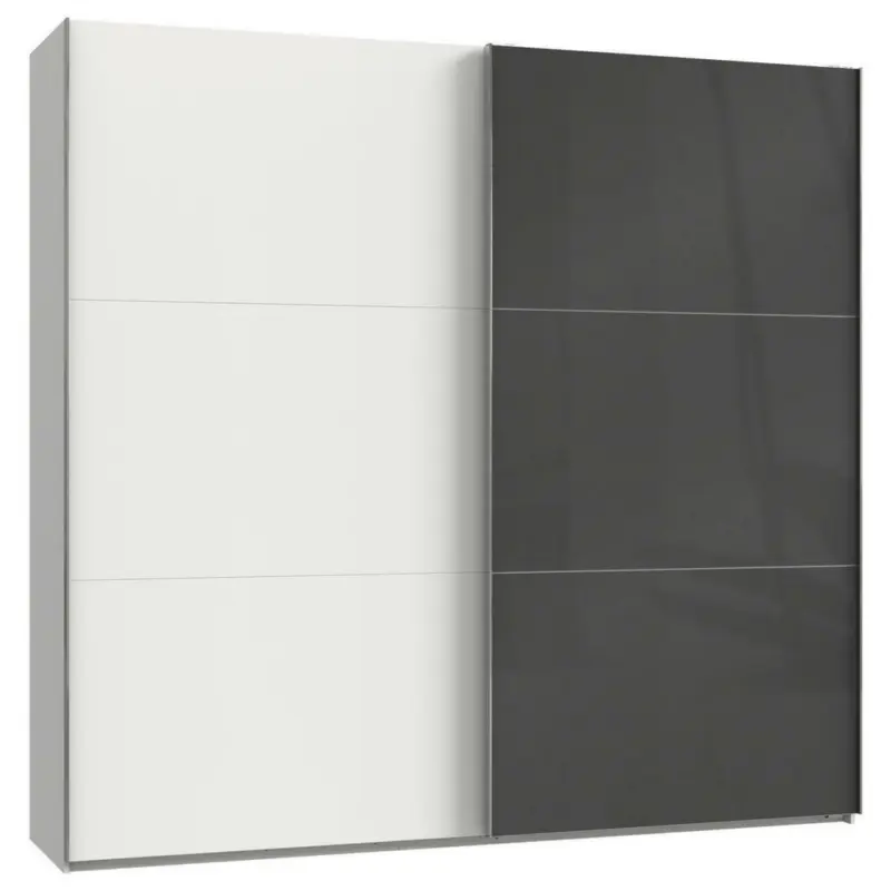 Schwebetürenschrank in Grau, Weiß