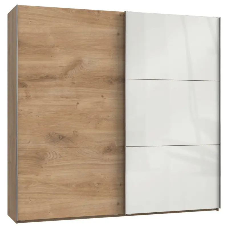 Schwebetürenschrank in Weiß, Eichefarben