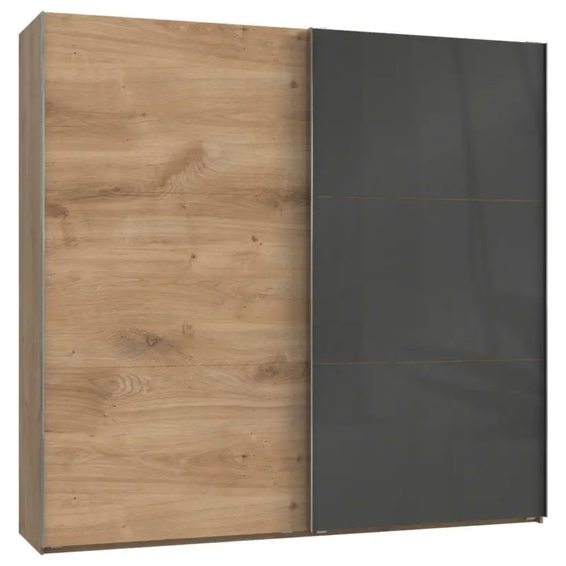 Schwebetürenschrank in Grau, Eichefarben