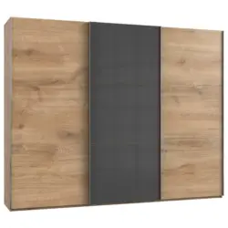 Schwebetürenschrank in Grau, Eichefarben