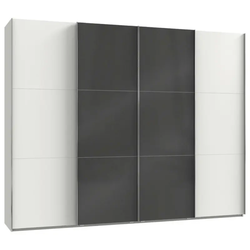 Schwebetürenschrank in Grau, Weiß