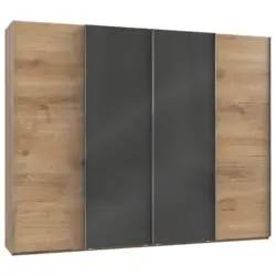 Schwebetürenschrank in Grau, Eichefarben