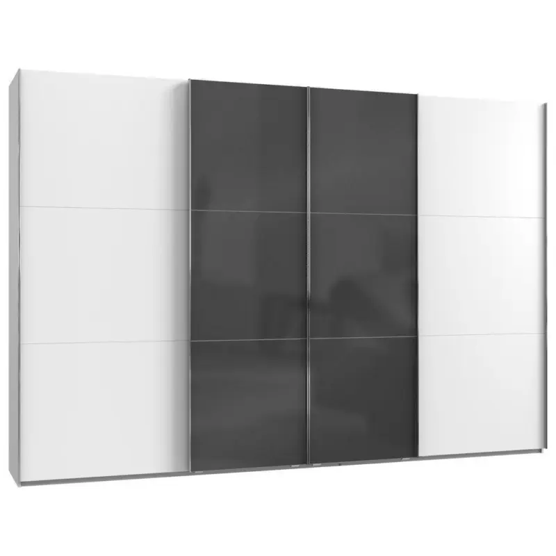 Schwebetürenschrank in Grau, Weiß