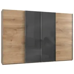 Schwebetürenschrank in Grau, Eichefarben