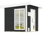 Hornbach Saunahaus Weka Kuopio ohne Ofen mit Fenster und Holztüre mit Isolierglas wärmegedämmt anthrazit/weiß
