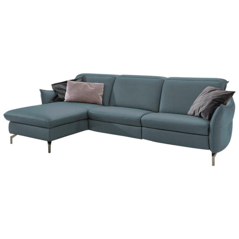 Ecksofa in Lederlook (vegan) Blau, Grau