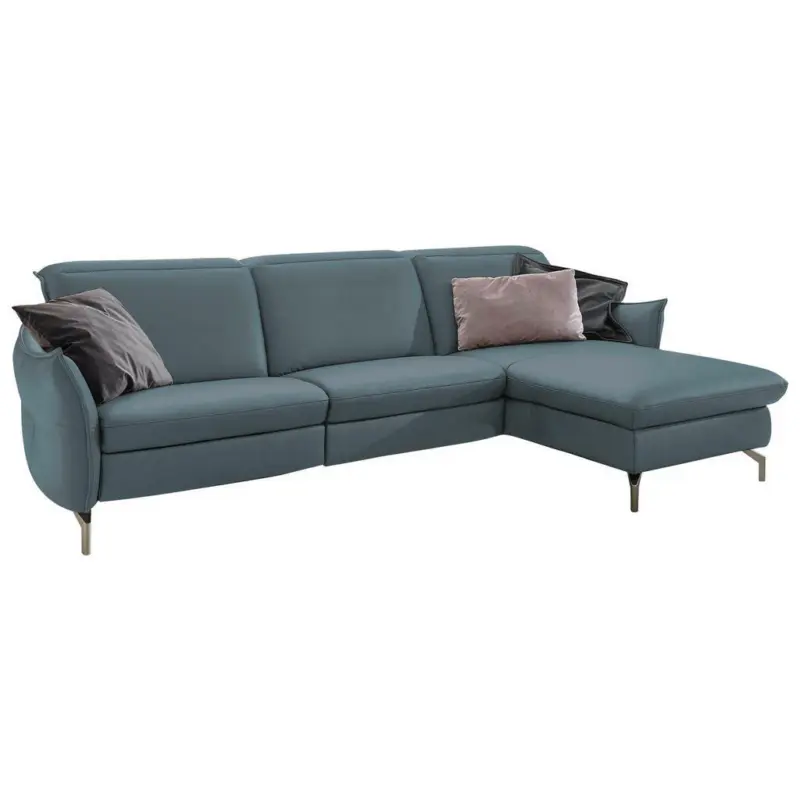 Ecksofa in Lederlook (vegan) Blau, Grau