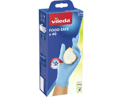 Einmalhandschuhe Vileda FOOD SAFE aus Nitril, latexfrei & ungepudert, Größe S/M 40 Stk. blau