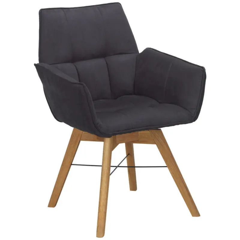 Armlehnstuhl in Holz, Textil Schwarz, Eichefarben