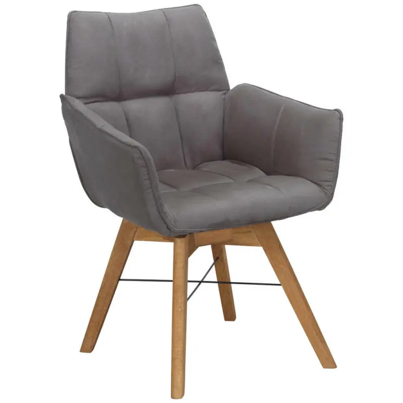 Armlehnstuhl in Holz, Textil Eichefarben, Cappuccino