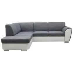 Ecksofa in Velours Grau, Weiß