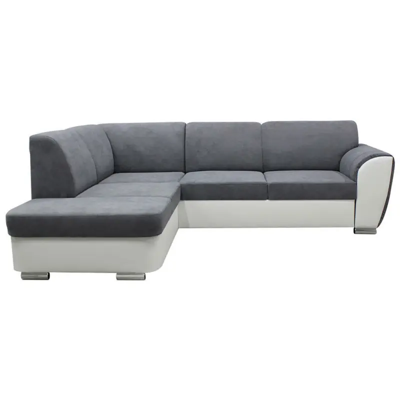 Ecksofa in Velours Grau, Weiß