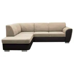 Ecksofa in Velours Dunkelbraun, Beige