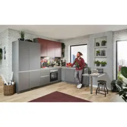 Eckküche 312/270 cm in Anthrazit, Rot