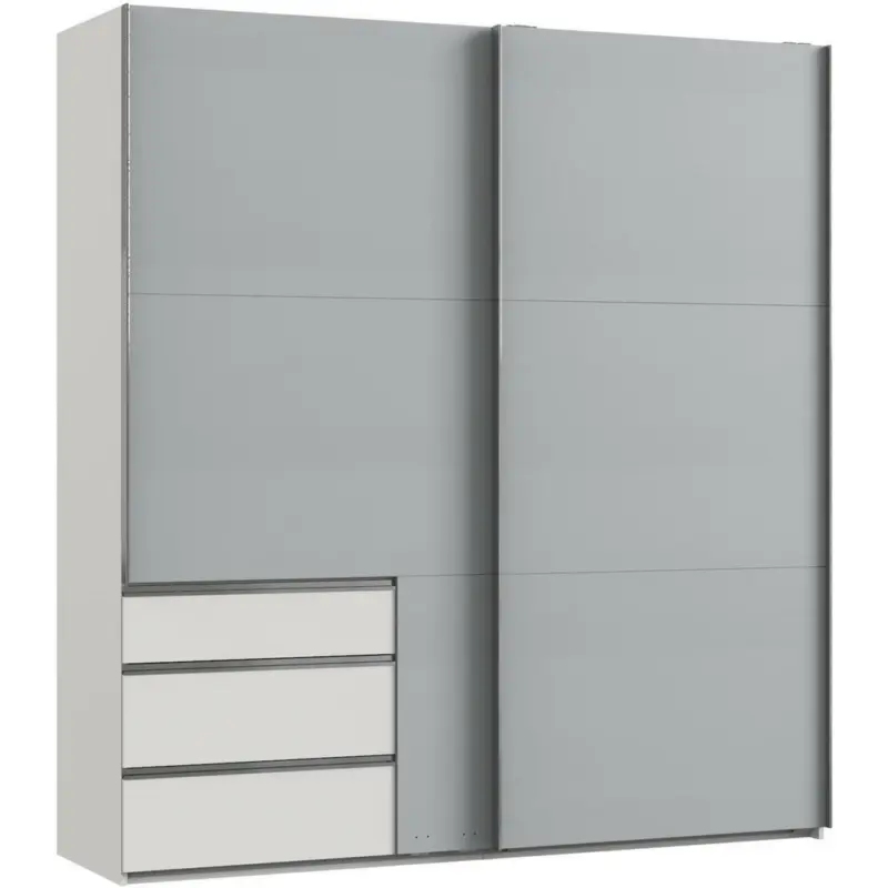 Schwebetürenschrank in Weiß, Hellgrau