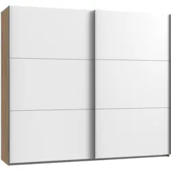 Schwebetürenschrank in Weiß, Eichefarben