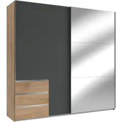 Schwebetürenschrank in Graphitfarben, Eichefarben