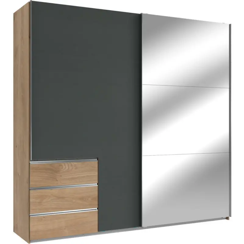 Schwebetürenschrank in Graphitfarben, Eichefarben