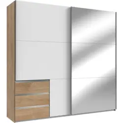 Schwebetürenschrank in Weiß, Eichefarben