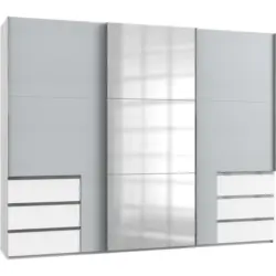 Schwebetürenschrank in Weiß, Hellgrau
