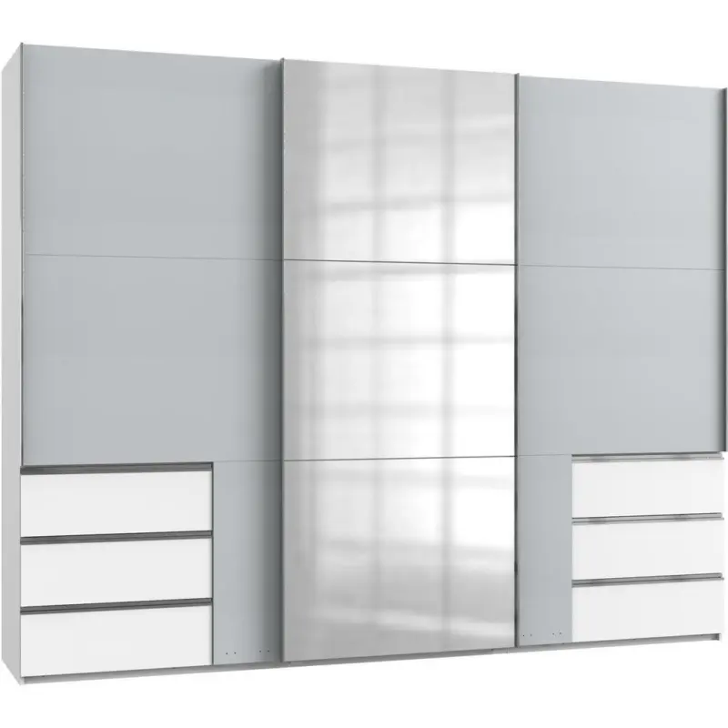 Schwebetürenschrank in Weiß, Hellgrau