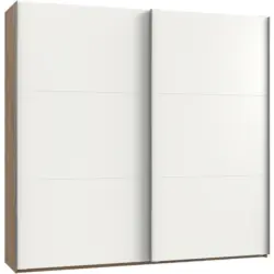 Schwebetürenschrank in Weiß, Eichefarben
