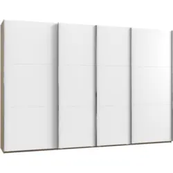 Schwebetürenschrank in Weiß, Eichefarben