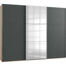 Schwebetürenschrank in Graphitfarben, Eichefarben