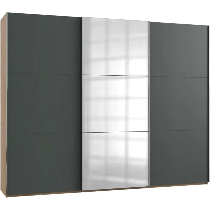 Schwebetürenschrank in Graphitfarben, Eichefarben