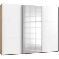 Schwebetürenschrank in Weiß, Eichefarben